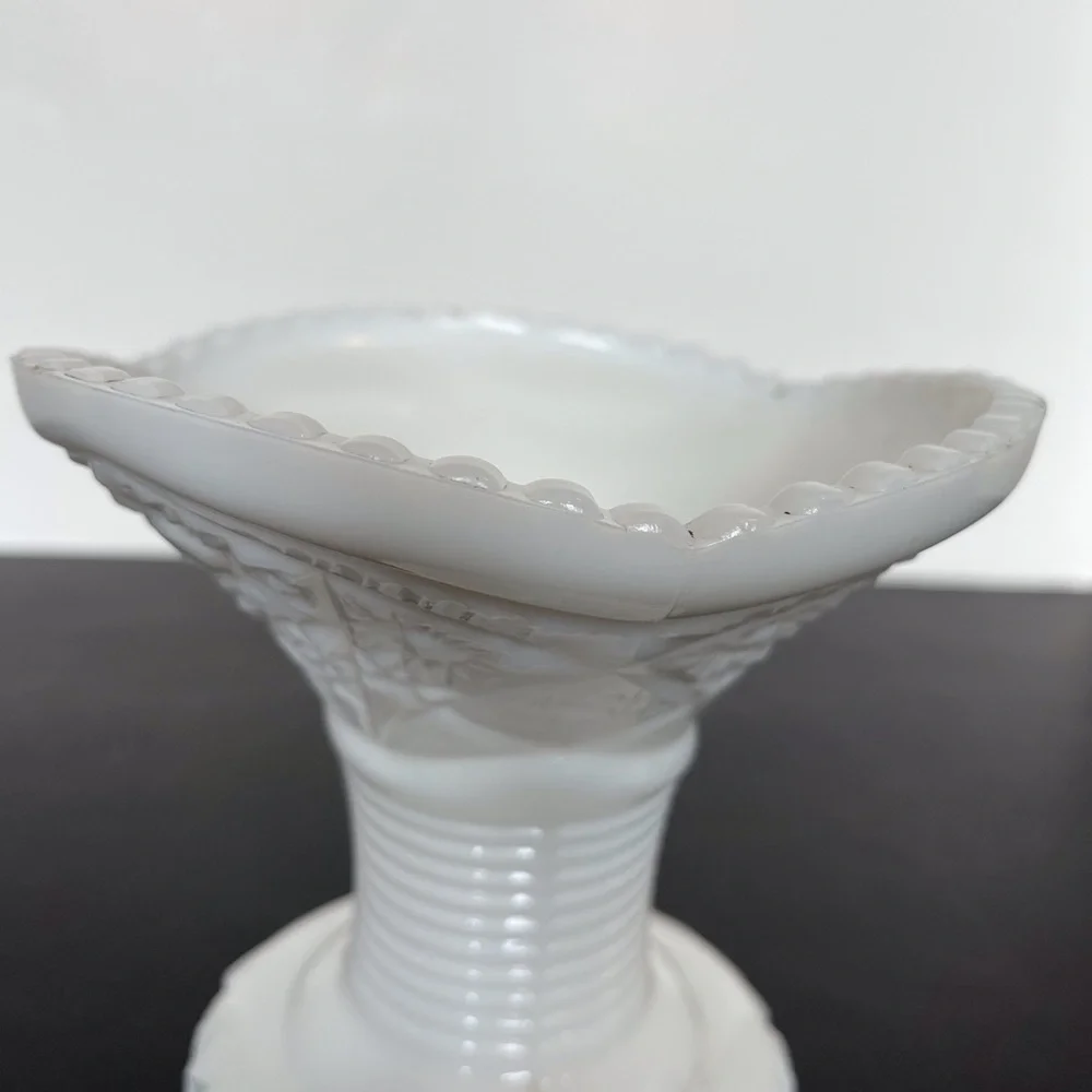 Vintage Milk Glass Vase in Old Quilt Pattern, 1960s